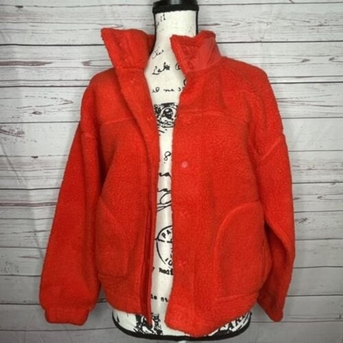 Old Navy Fleece Jacket Womens Small Active W/ Pockets Orange Snap up New - 第 1/8 張圖片