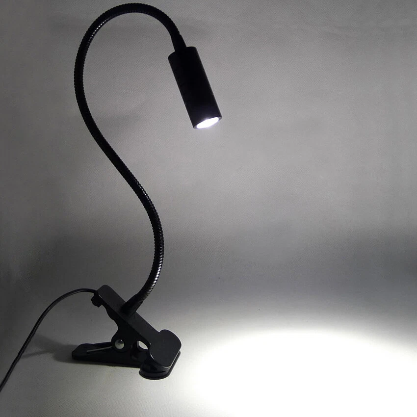 Abrazadera de escritorio LED 3W Clip Botón ON/OFF Lámpara Tubo flexible Luz de lectura Dormitorio Foto 4 de 4
