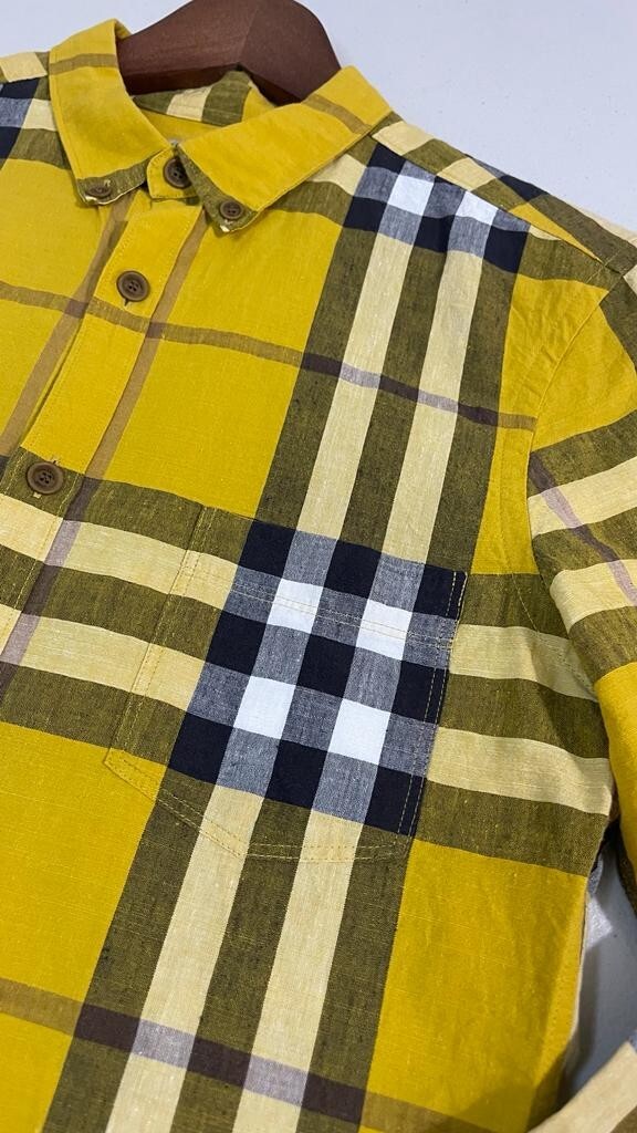 Burberry Brit YELLOW Check Linen / Cotton Button Down Shirt
