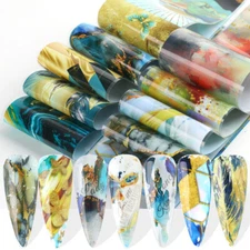 10Pcs Colorful Marble Designs Nail Art Transfer Foil Sticker Decals Manicure DIY