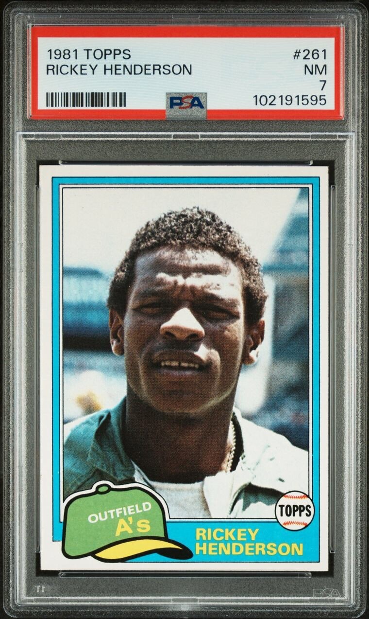 1981 Topps #261 Rickey Henderson HOF Oakland Athletics PSA 7 NM
