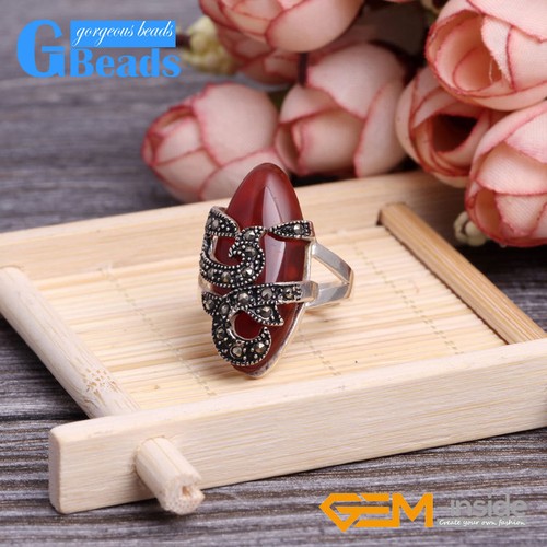 Women's Marquise Ring 14x29mm Tibetan Silver With Marcasite Stones Gift - Picture 5 of 48