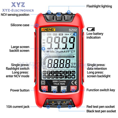 ANENG SZ02 Digital Multimeter Voltmeter Ammeter Resistance Transistor Meter - Picture 7 of 11
