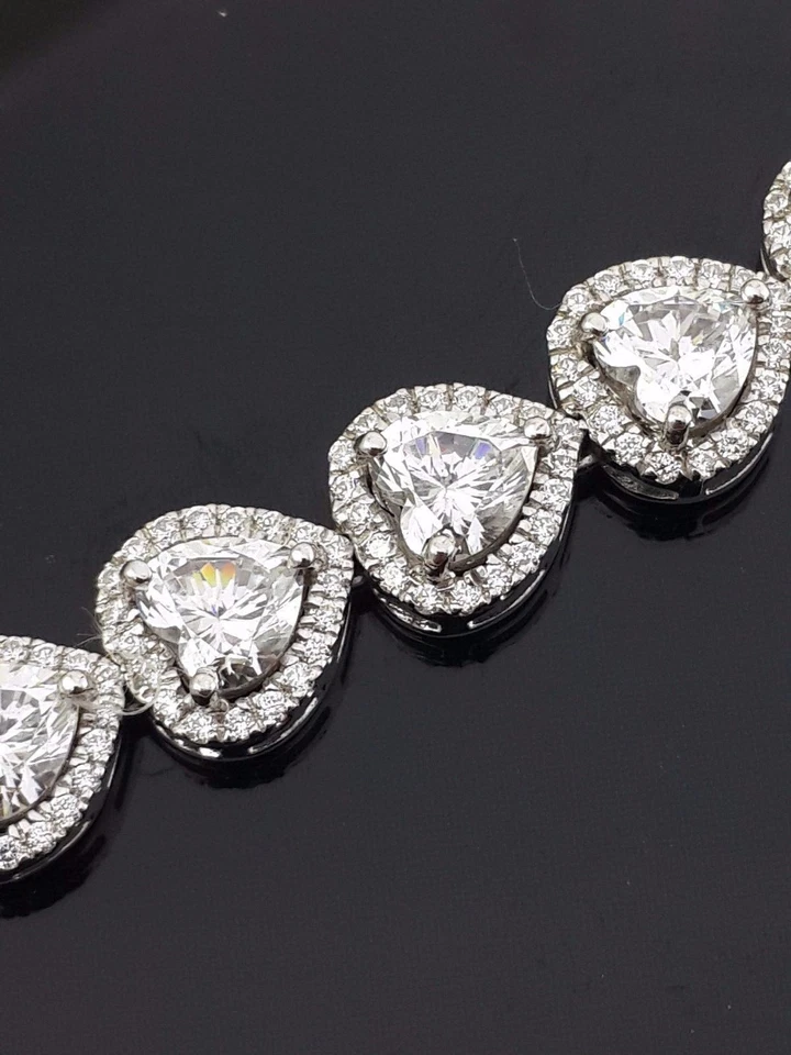 Pulsera Corazón Redonda Halo Plata de Ley 925 Sólida Tenis Hecha a Mano Love Girl Foto 3 de 4