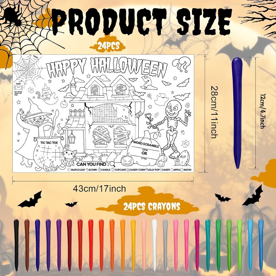 Halloween Paper Disposable Placemats w/Crayon Witch Great Craft Idea eBay