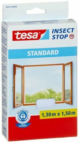Tesa Insect Stop Auto-Agrippant STANDARD pour Fenêtres - Filet Anti-Moustiques Adhésif - Découpable à la Dimension Souhaitée - Blanc, 110 cm x 130 cm