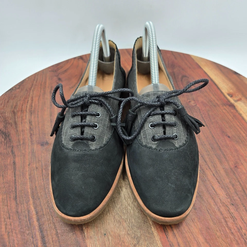 UGG Nolita Shoes Women's 7.5 Black Gray Nubuck Leather Oxford Flats Tasseled - Image 3 of 4