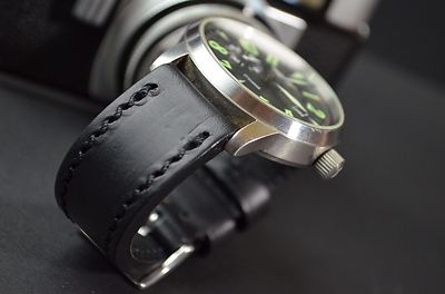 UHRENARMBAND 22 20 18 MM SCHWARZ ECHT SATTLER LEDER BLACK I MA STRAP HANDMADE