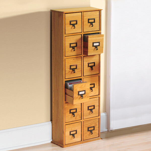 Library Catalog Media Storage Cabinet 24 Drawer Stores 288 Cds