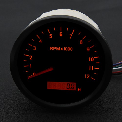 85mm Car Boat Marine Tachometer 0-12000RPM Rev Counter Gauge With LED Hourmeter - Picture 3 of 11