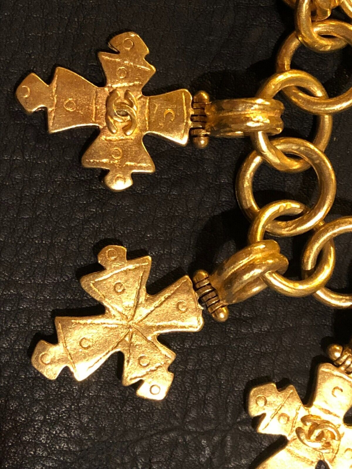 CHANEL Bracelet Bangle AUTH Coco CC Mark Vintage Rare Gold Cross F/S Junk  C87