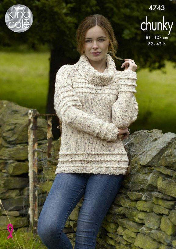 King Cole 4743 Knitting Pattern Womens Sweater and Cardigan in King Cole Chunky Tweed - Image 3