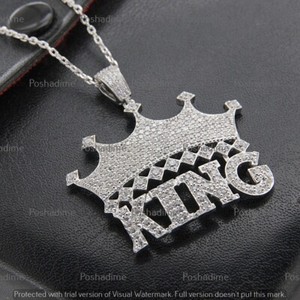 Authentic 3.85 CT Round Cut Diamond Hip Hop Crown King Men's Pendant 14K White Gold Plated