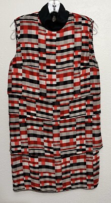 CNC Italian Designer Silk Cocktail Dress Sz 28 MCM Mod Geometric Missing Button