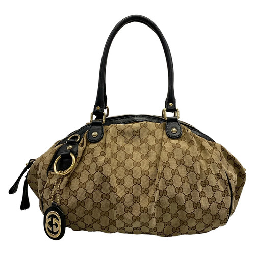 GUCCI 223974 Beige Dark Brown Jacquard Leather Handbag