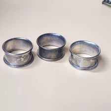 Vintage Silver Plate Napkin Rings Set of 3 Classic Retro Tableware Tarnished Pat