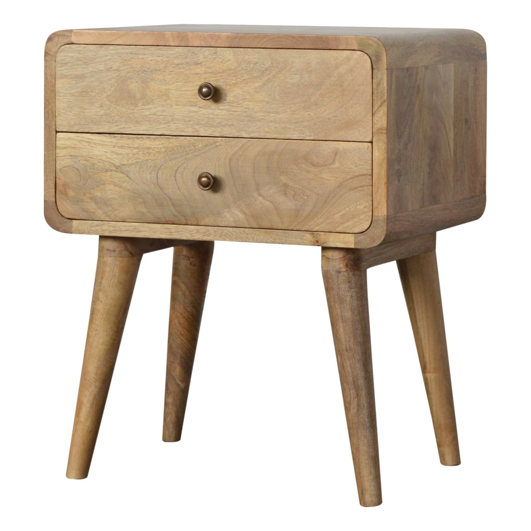 Artisan Furniture Solid Wood Curved Oak-Ish Bedside - Brown - Image 2