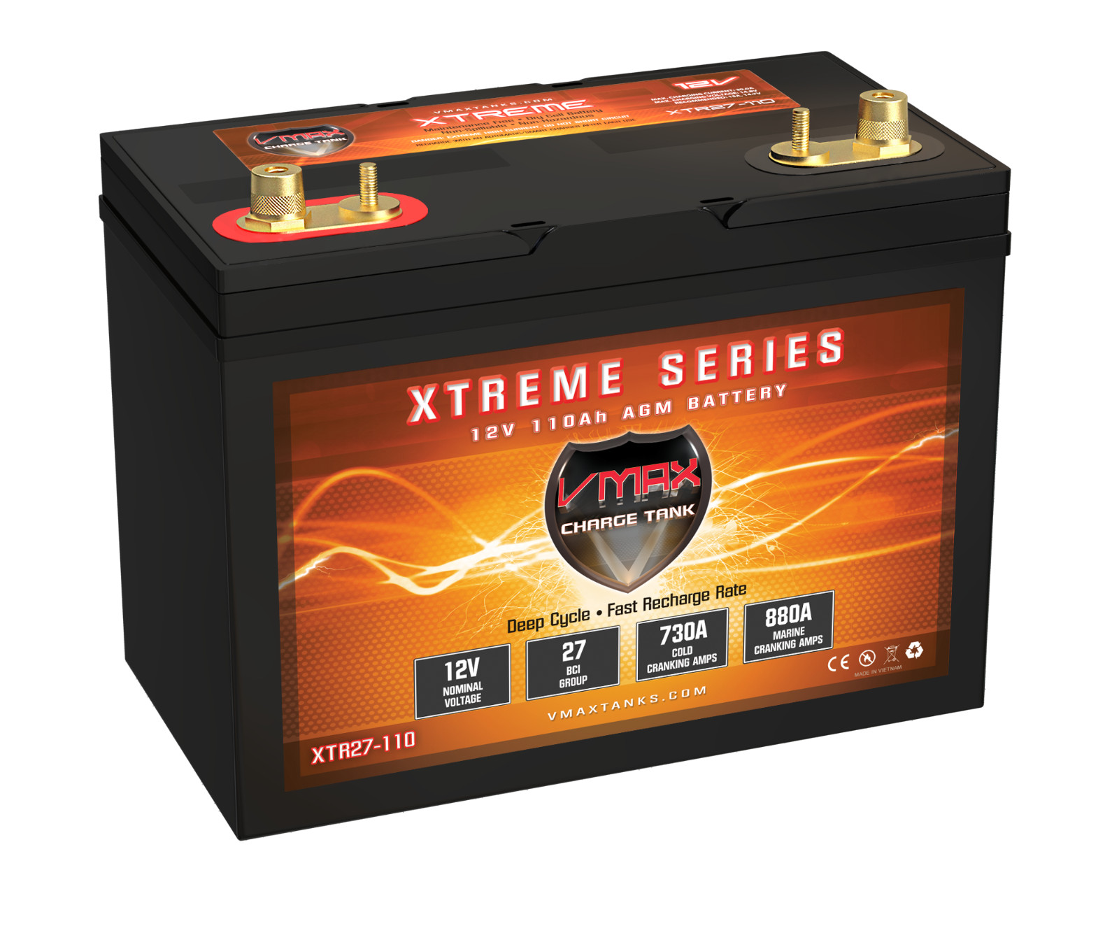VMAX XTR27-110 Golf Cart Battery AGM Group 27 Deep Cycle Bat