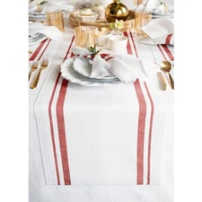  Linen Table Runner 90 Inches Long - 100% Pure Linen 14 x 90 Inch Red & White