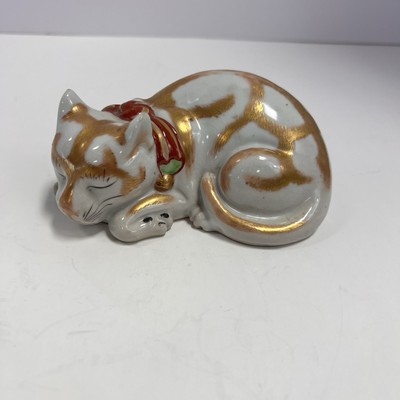 Antique Edo Period Sleeping Cat Nemuri Neko Kutani Japan Porcelain 5  Rare Old