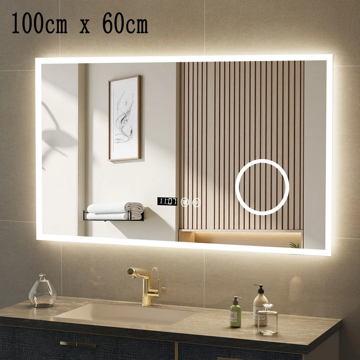 Dimmbare LED-Badezimmerspiegel mit Beleuchtung, Antibeschlag,Touch-Schalter New