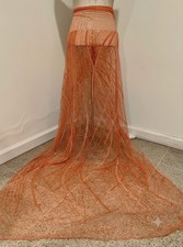 Orange Heavy Beaded Sequins Embroidery Bridal Lace Fabric 50 Width Sold By Yard