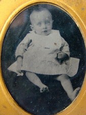 Sweet Antique Civil War Era TINTYPE PHOTOGRAPH, Skinny Little Baby, Case