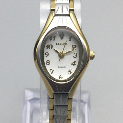 Vintage Elgin Diamond Watch Womens 19mm Two Tone Gold Silver  display picture 3