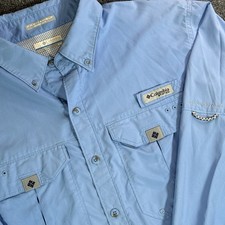 Columbia PFG Blue BLOOD N GUTS Long Sleeve Button Up Fishing Shirt Men s Size M