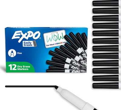 EXPO Low Odor Dry Erase Markers Fine Tip Black 12 Count