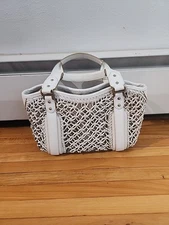Cole Haan Sierra Open Leather Weave Top Handle White Hobo Satchel Bag Purse