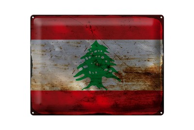 mrdeco Metall Schild 30x40cm Flagge Libanon Flag of Lebanon Rost Blechschild