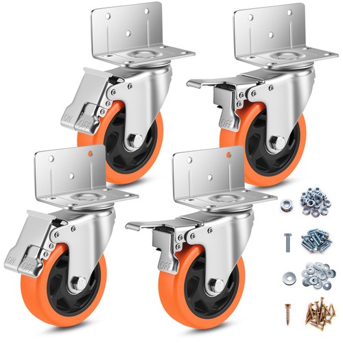 Iron Forge Tools Side Mount Casters Set Of 4 Heavy Duty- Swivel Caster