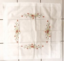 Vintage Embroidered Table Topper Floral Square 30x30 Handstitched Germany
