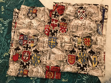 CURTAINS PAIR VINTAGE RETRO REGAL CASTLE COAT OF ARMS HISTORY HEAVY THICK LINED