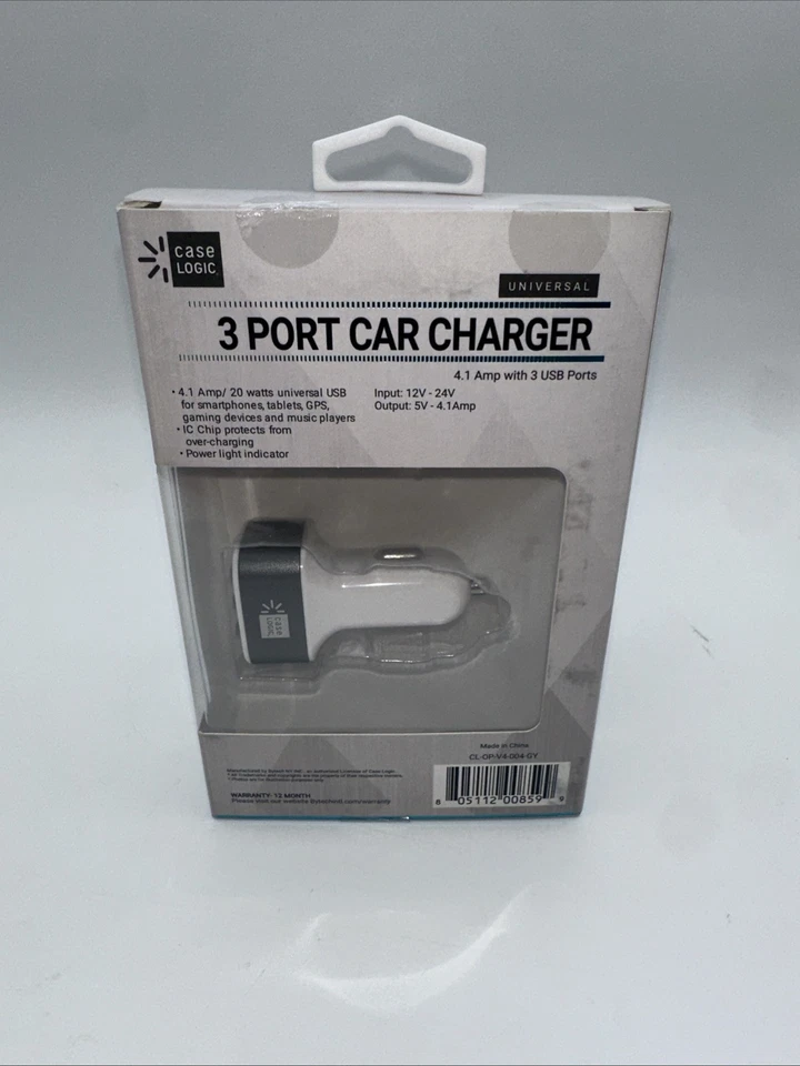 Case Logic 4.1 Amp 3-Port USB Car Charger Universal Smart phone, Tablet, Gps - Image 2 of 4