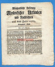 Mecklenburg, Rostocksche Zeitung, Urkunden und Nachrichten, 13. St&uuml;ck, um 1760 !