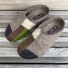 Haflinger Grizzly Wool Clogs Brown Green Patchwork Felt Slippers 41