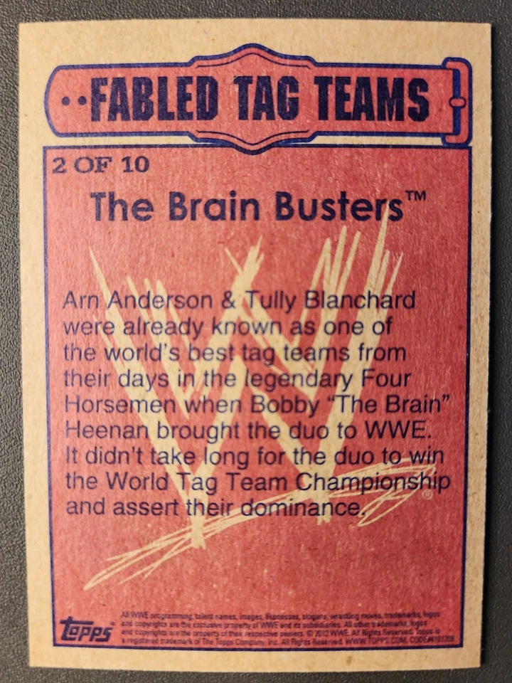 2012 Topps WWE Heritage FABLED TAG TEAMS #2 ARN ANDERSON & TULLY BLANCHARD - Image 2 of 2