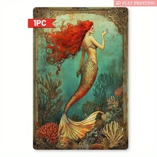 Mermaid Iron Vintage Aesthetic Tin Metal Signs Home Décor Wall Art 8x12 