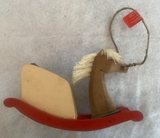 Vintage Silvestri Wooden Rocking Horse Sled Christmas Ornament, Rustic With Tag