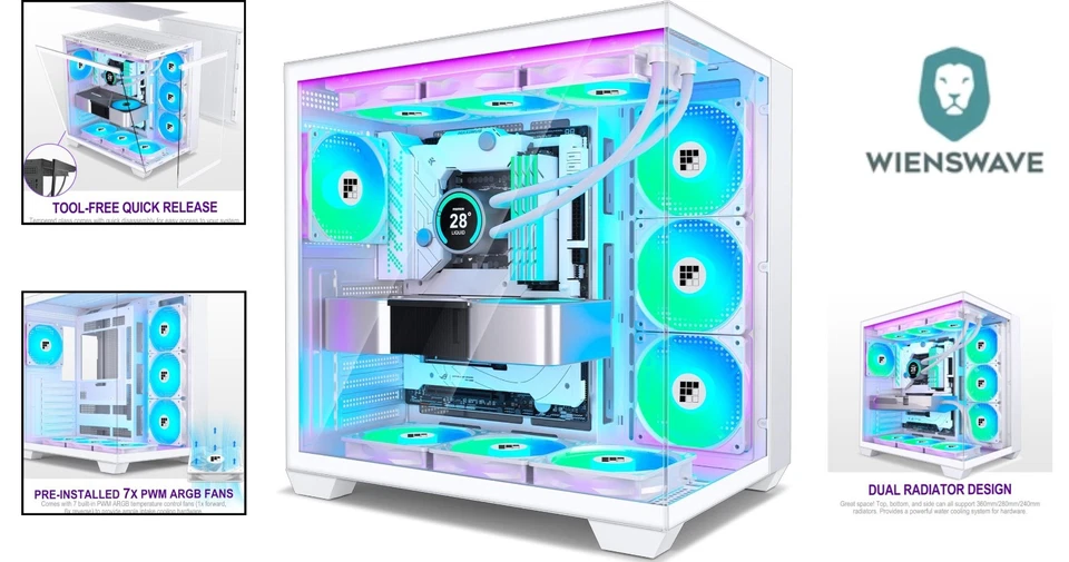 PC Gehäuse FOIFKIN F600 - Vorinstallierter 7 PWM ARGB-Lüfter, ATX Mid-TowerWi... - Bild 2 von 4