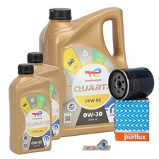 7L TOTAL QUARTZ FPW 02 0W-30 + PURFLUX &Ouml;lfilter f&uuml;r CITEOEN PEUGEOT 2.0/2.2 HDI