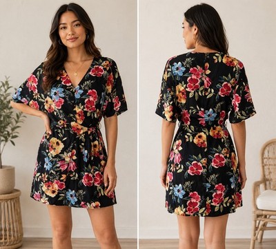 Bershka Tropical Floral Faux Wrap Mini Dress Size Small NWT