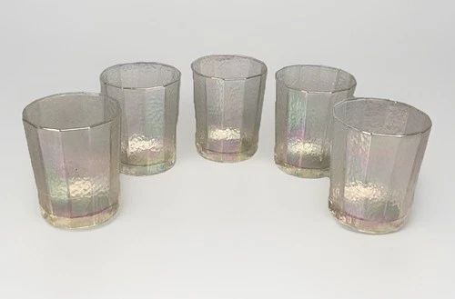 5 Vintage Moon Glow Iridescent Old Fashioned Tumblers - Rainbow Chameleon Colors