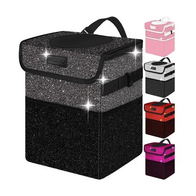 Cute Mini Car Trash Bag with Lid, Glitter Garbage Can Bin Hanging for Back/Fr...