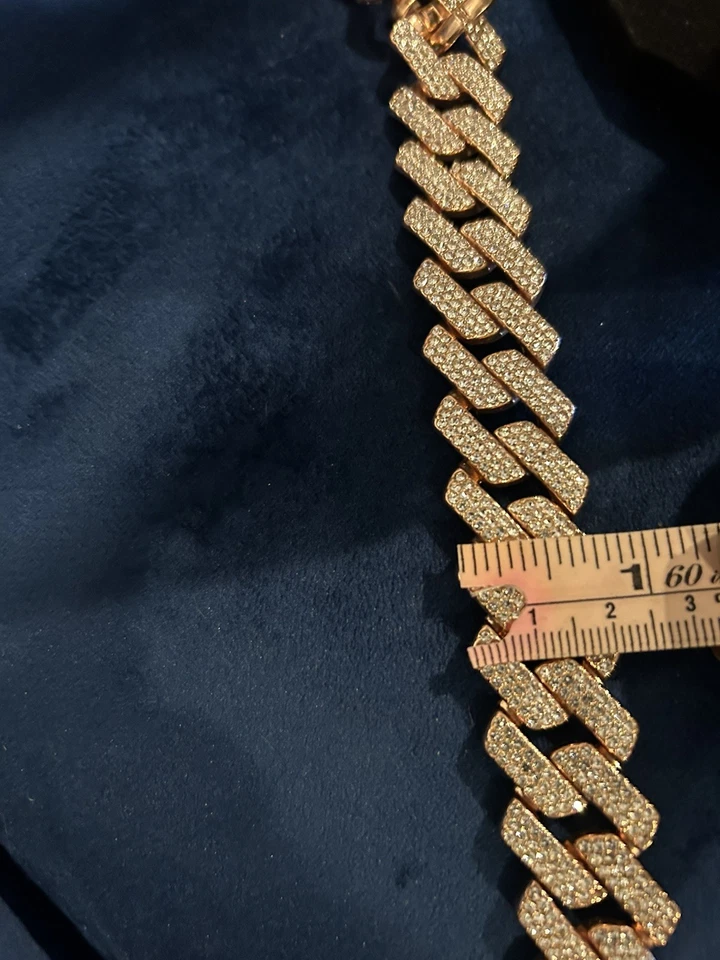 Gargantilla para hombre oro rosa Miami cadena de eslabones cubanos Ice Out circonita VVS real ICY 20 pulgadas Foto 4 de 4