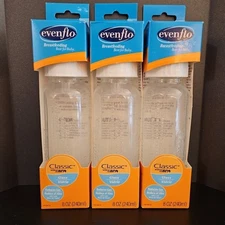 NEW Evenflo 3-Pack Classic Glass Nurser 8oz BPA Free Bottle 0-3 Months