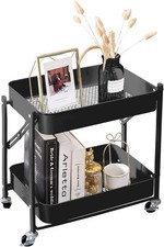 2-Tier Metal Folding Rolling Cart Mobile Utility Cart Trolley Storage Organizer