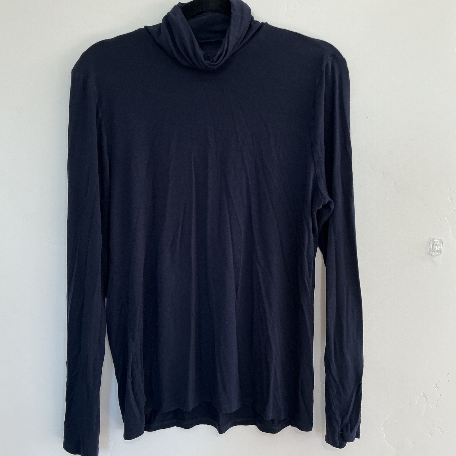 Joan Vass Navy Soft Knit Turtleneck Top | Minimal Capsule Wardrobe Layer Size L
